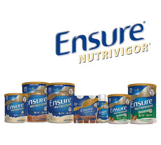 Una Imagen mostrando todos los formatos y sabores de la marca Ensure® Nutrivigor.