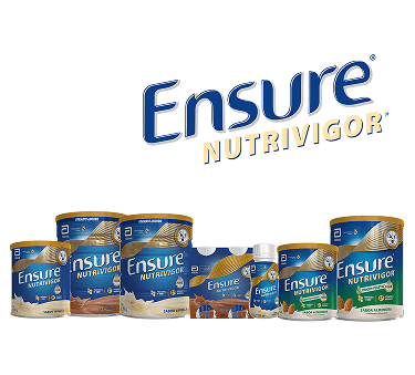 Una Imagen mostrando todos los formatos y sabores de la marca Ensure® Nutrivigor.