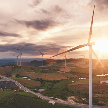 Windfarm across hills