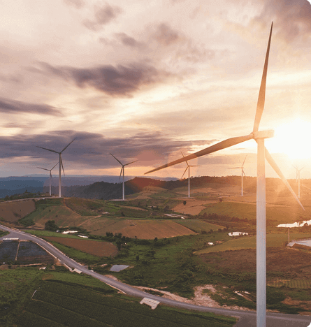 Windfarm across hills