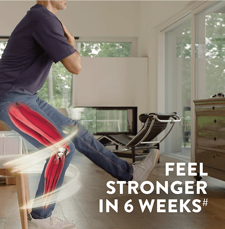An image showing a man mid standing and his muscles emphasised with the copy Feel stronger in 6 weeks 