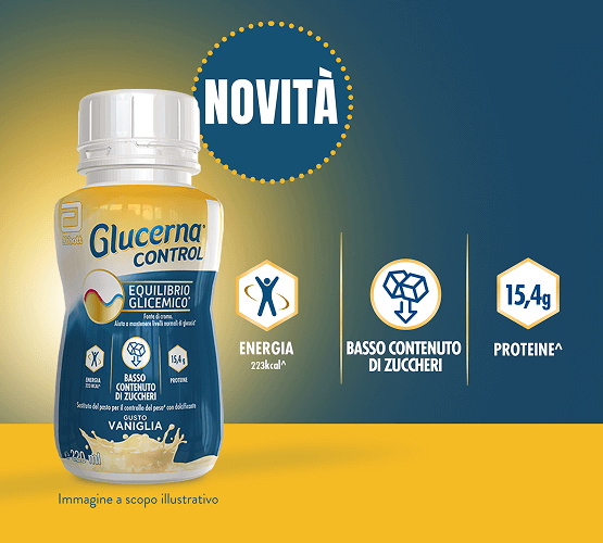 Immagine del prodotto Glucerna® Control e principali benefici: energia, basso contenuto di zuccheri e 15,4 g di proteine.