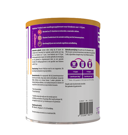 Zijfoto van Pediasure 400g Chocolade met gedetailleerde ingrediëntenlijst, bewaarvoorschriften en aanbevolen gebruik