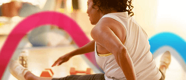 A woman doing light stretches and feeling empowered.